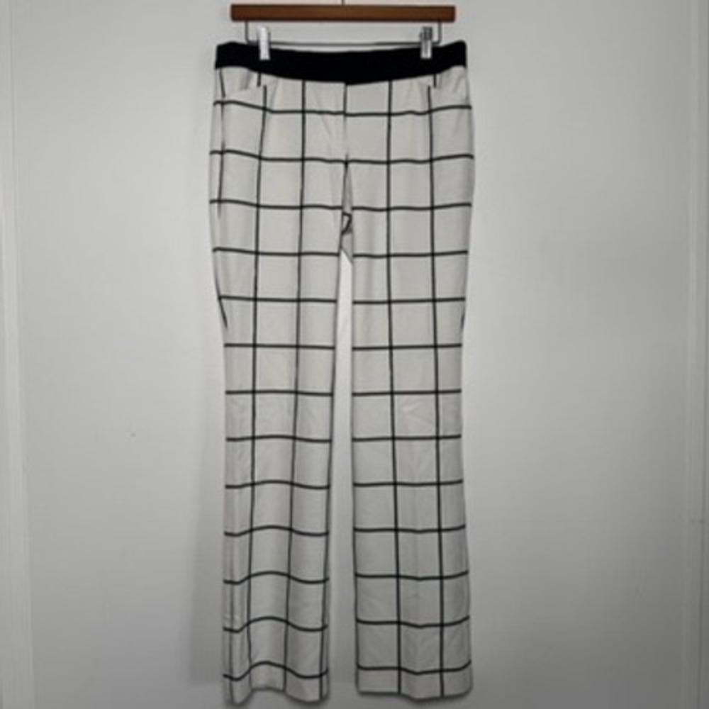 Express Editor Pants Women 6R White Black Windowpane Plaid Straight Leg Trousers